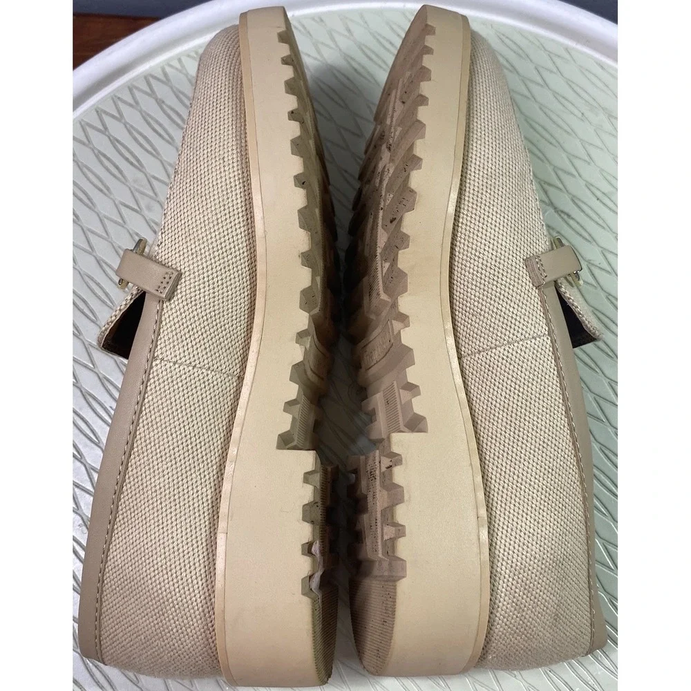 Franco Sarto Cason Women Loafers Natural Tan Canvas Slip On Shoes Horsebit 7.5 M